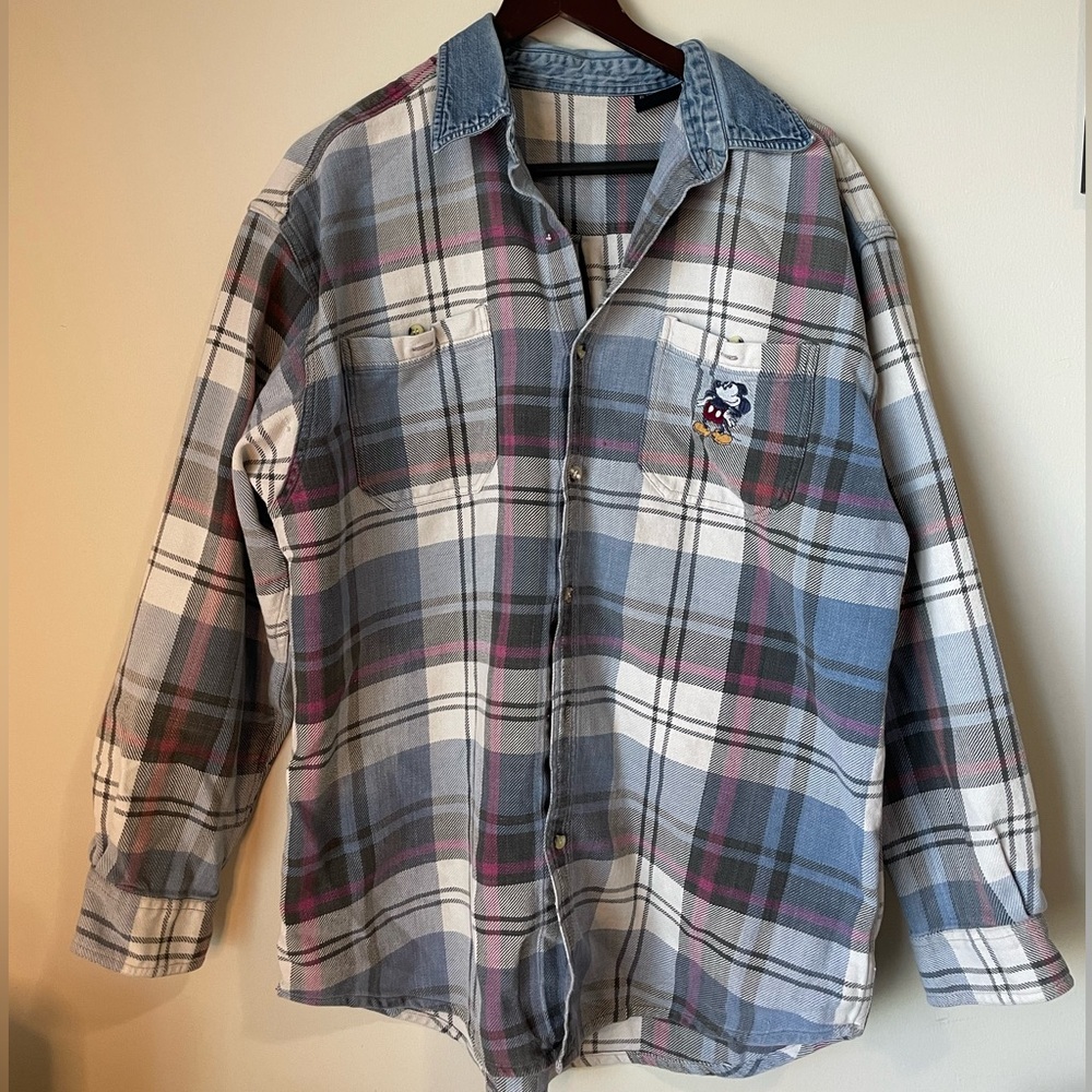 Vintage 90s plaid Mickey Mouse button up